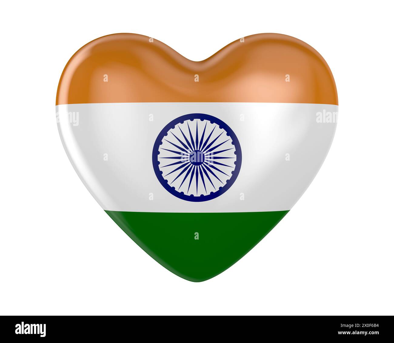 heart with india flag on white background. Isolated 3D illustration Stock Photo