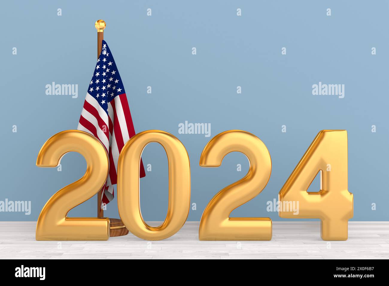 American flag and 2024. 3d illustration Stock Photo