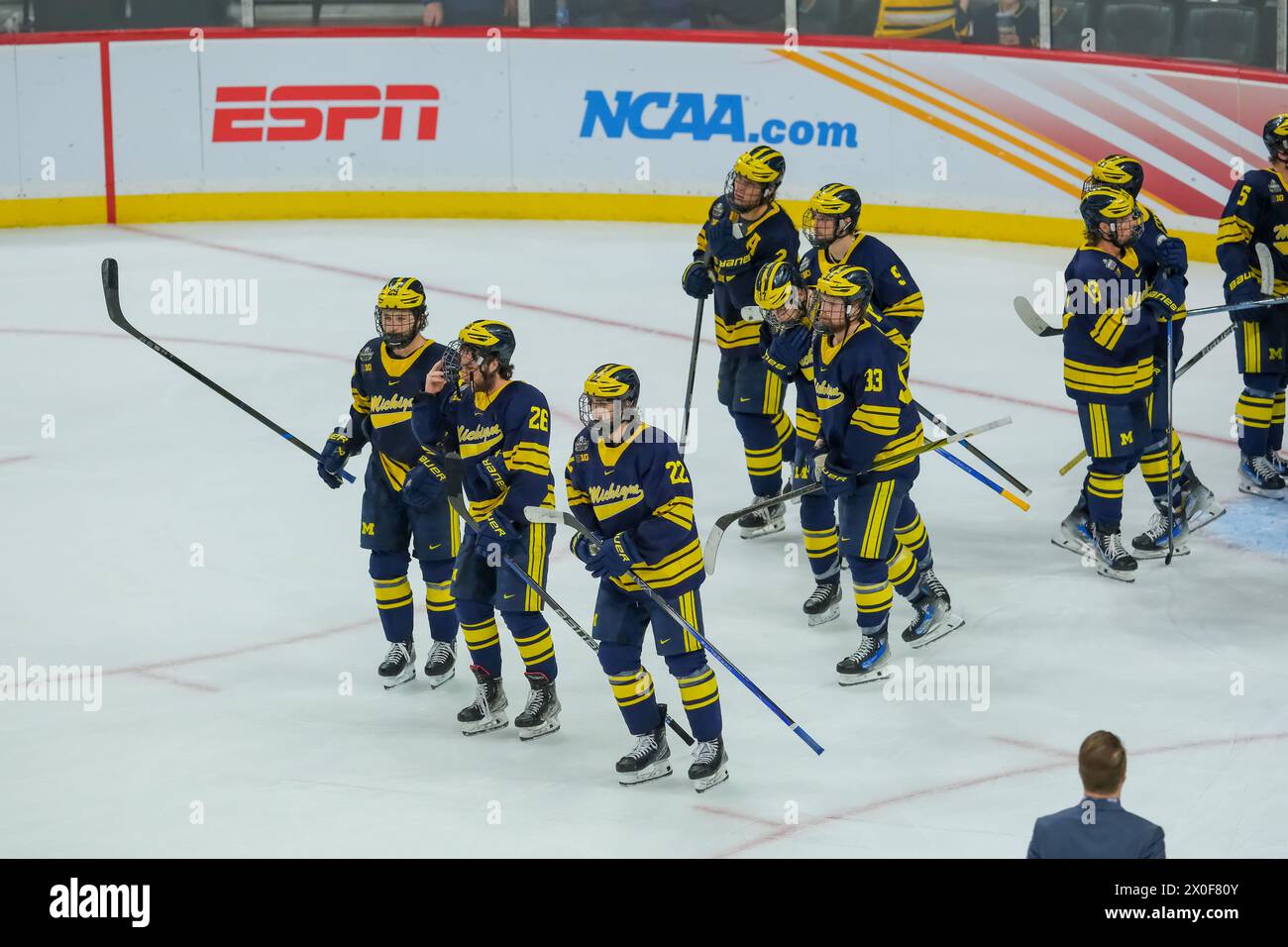 St. Paul, Minnesota, USA. 11th Apr, 2024. Michigan after losing a semifinal game between Boston