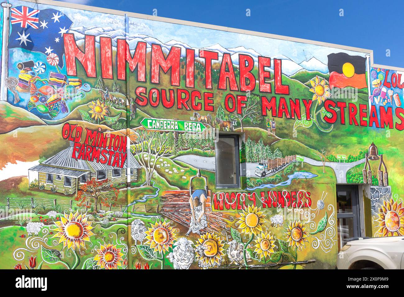 Town advertising mural, Bombala Street, Nimmitabelm, New South Wales, Australia Stock Photo