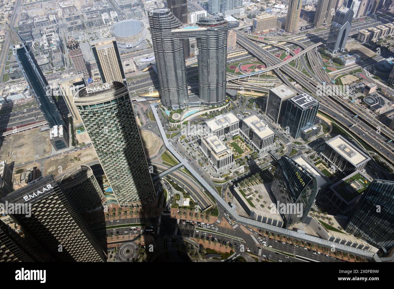 A view of the Twin Address Sky View hotel and a new skyscraper being built behind it. Stock Photo