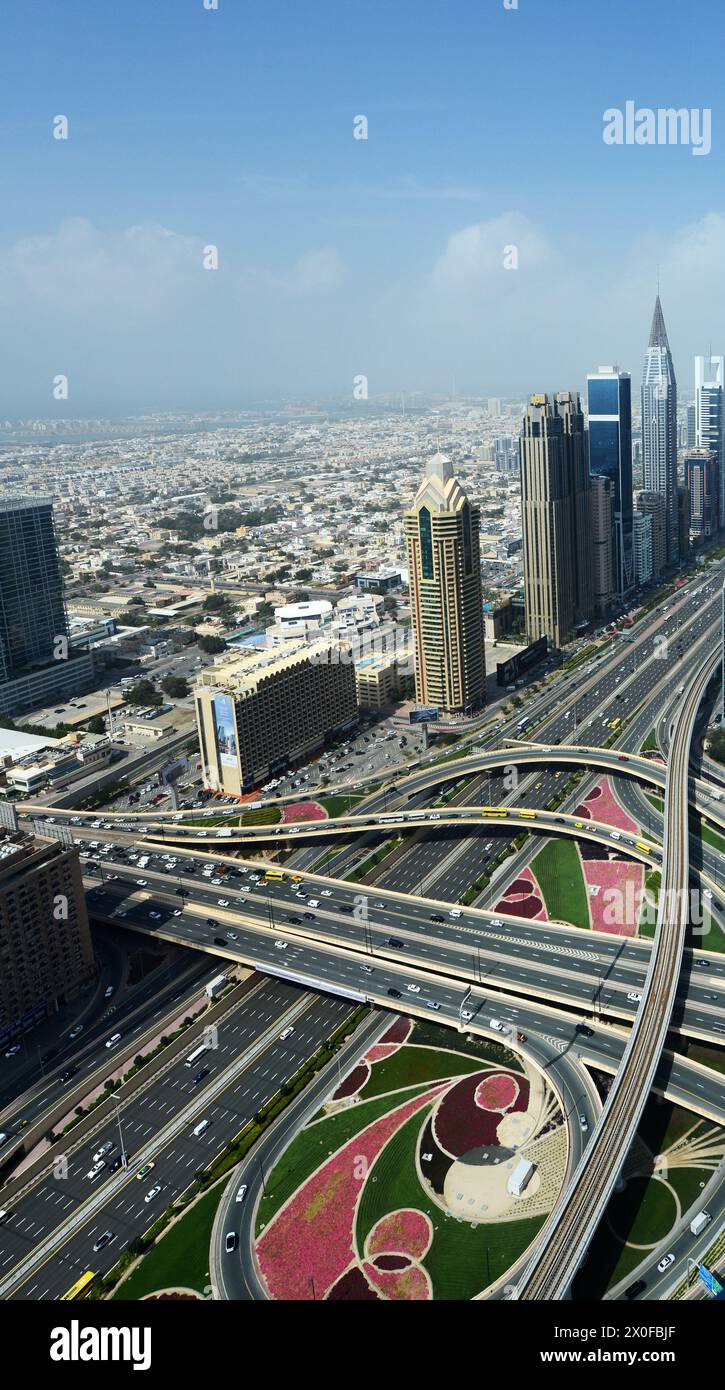 Aerial view of the Dubai interchange in downtown Dubai, UAE Stock Photo ...