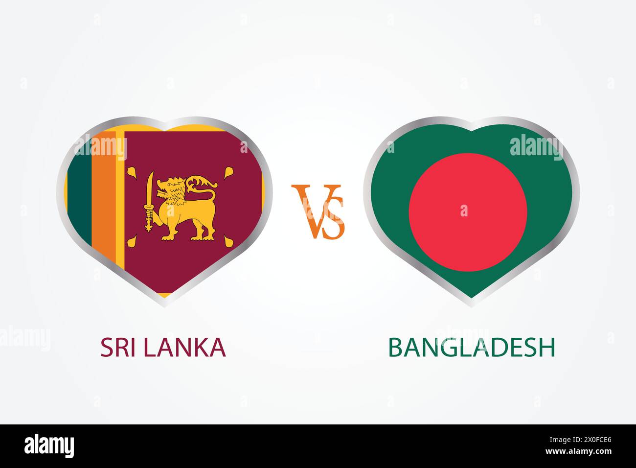 Sri Lanka Vs Bangladesh, Cricket Match concept with creative illustration of participant countries flag Batsman and Hearts isolated on white Stock Vector