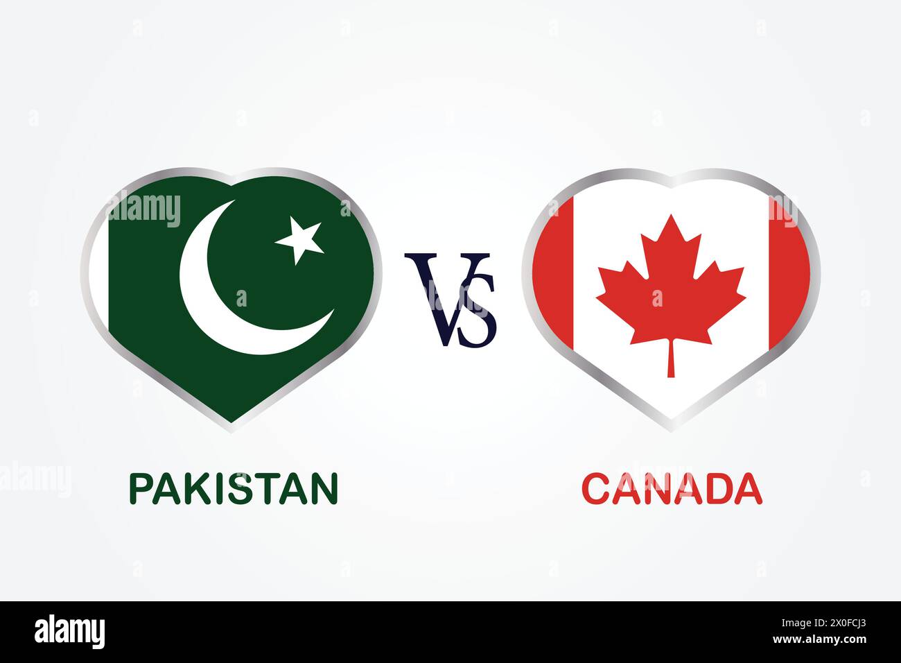 Pakistan Vs Canada, Cricket Match concept with creative illustration of participant countries flag Batsman and Hearts isolated on white background Stock Vector