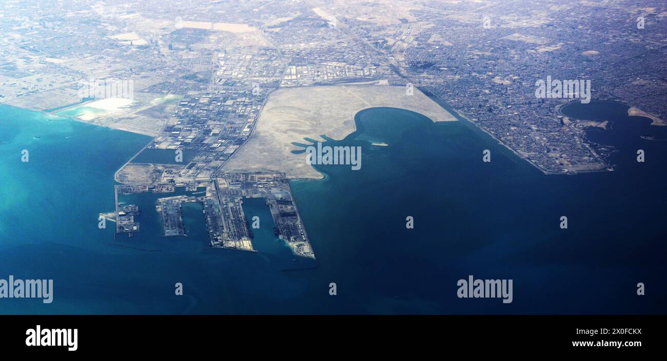 Aerial view of King Abdul Aziz Seaport and the city of Dammam, Saudi ...