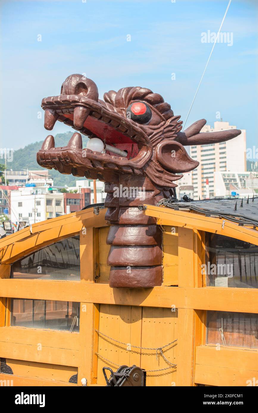 The historical Turtle Ship, a combat ship located in Tongyeong, Gyeongsangnam-do, South Korea,15 April 2017 Stock Photo