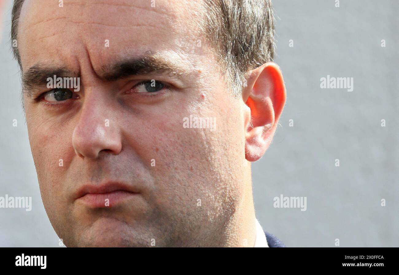 Bergerac, France. 11th Apr, 2024. Sebastien Lecornu, ministre des armees during a press