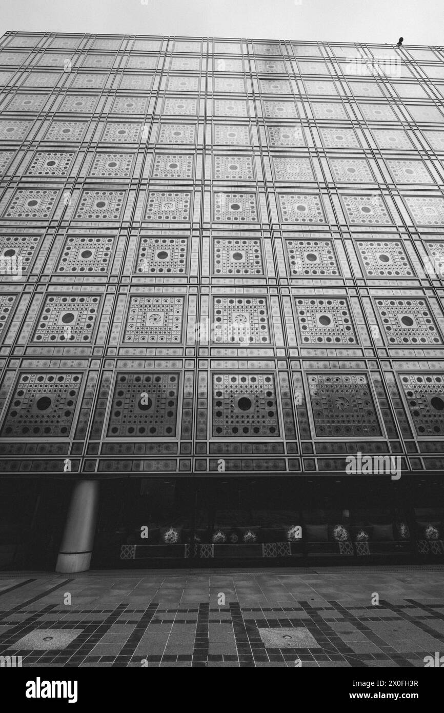 Institut du Monde Arabe in Paris, Modern building structure forming a mosaic. Stock Photo