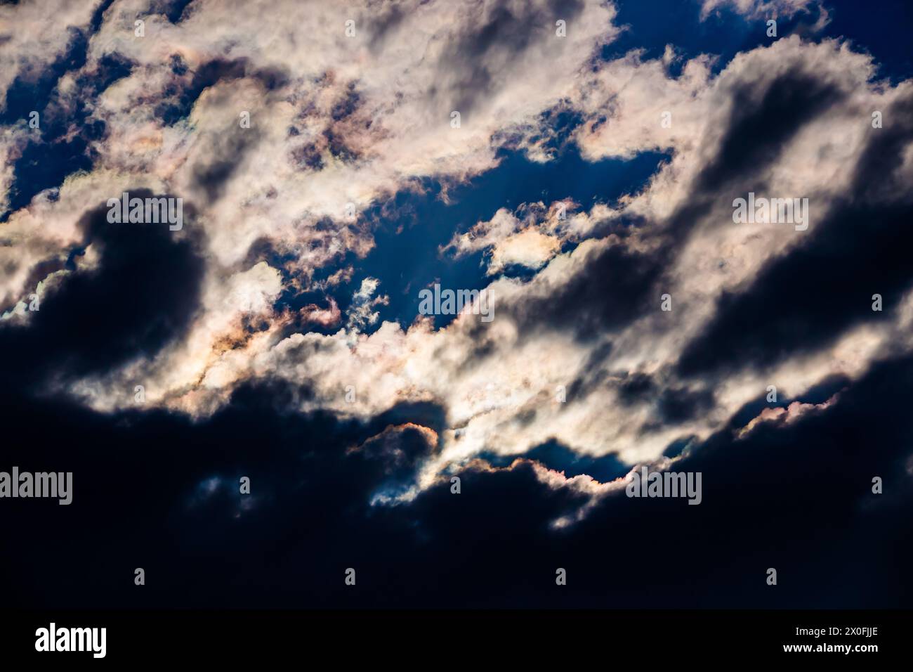 Iridescent clouds in Alhambra, Ciudad Real, Spain. Stock Photo