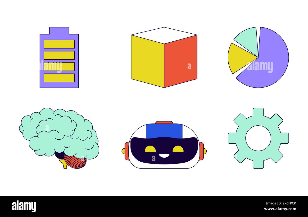 AI technology processing 2D linear cartoon objects set Stock Vector ...