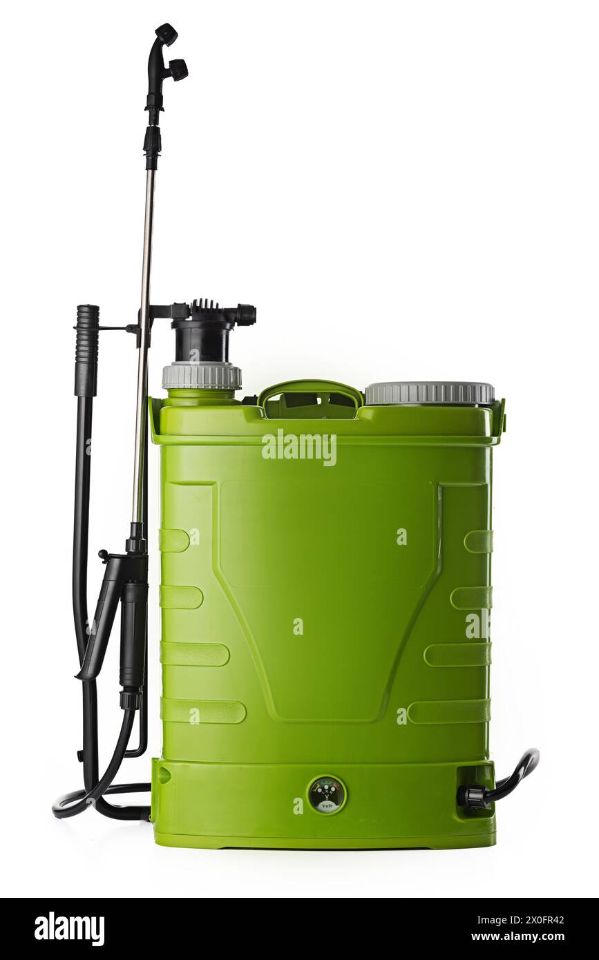 Battery backpack garden sprayer equipment isolated on white background Stock Photo