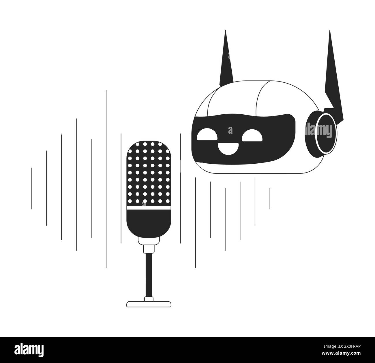 Robot microphone recording black and white 2D line cartoon object Stock ...