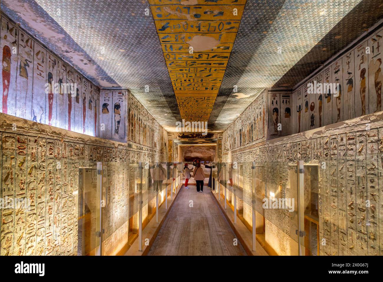 Interior of Ramses III (Rameses III) tomb decorated with colorful hyeroglyphs in the Valley of the Kings, Luxor West bank, Egypt Stock Photo