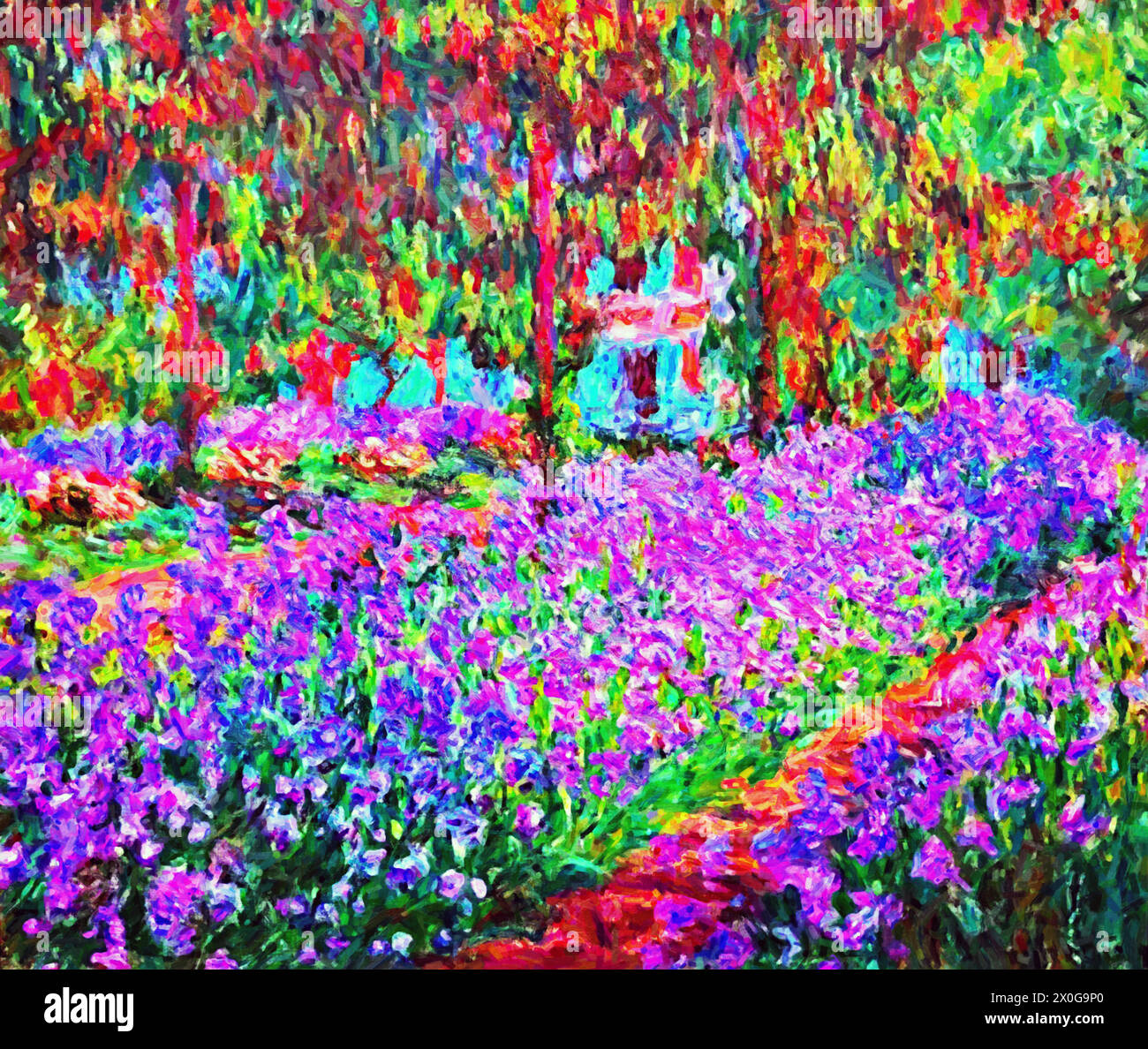 The Artist's Garden at Giverny, 1900 (Painting) by Artist Monet, Claude (1840-1926) French. Stock Vector