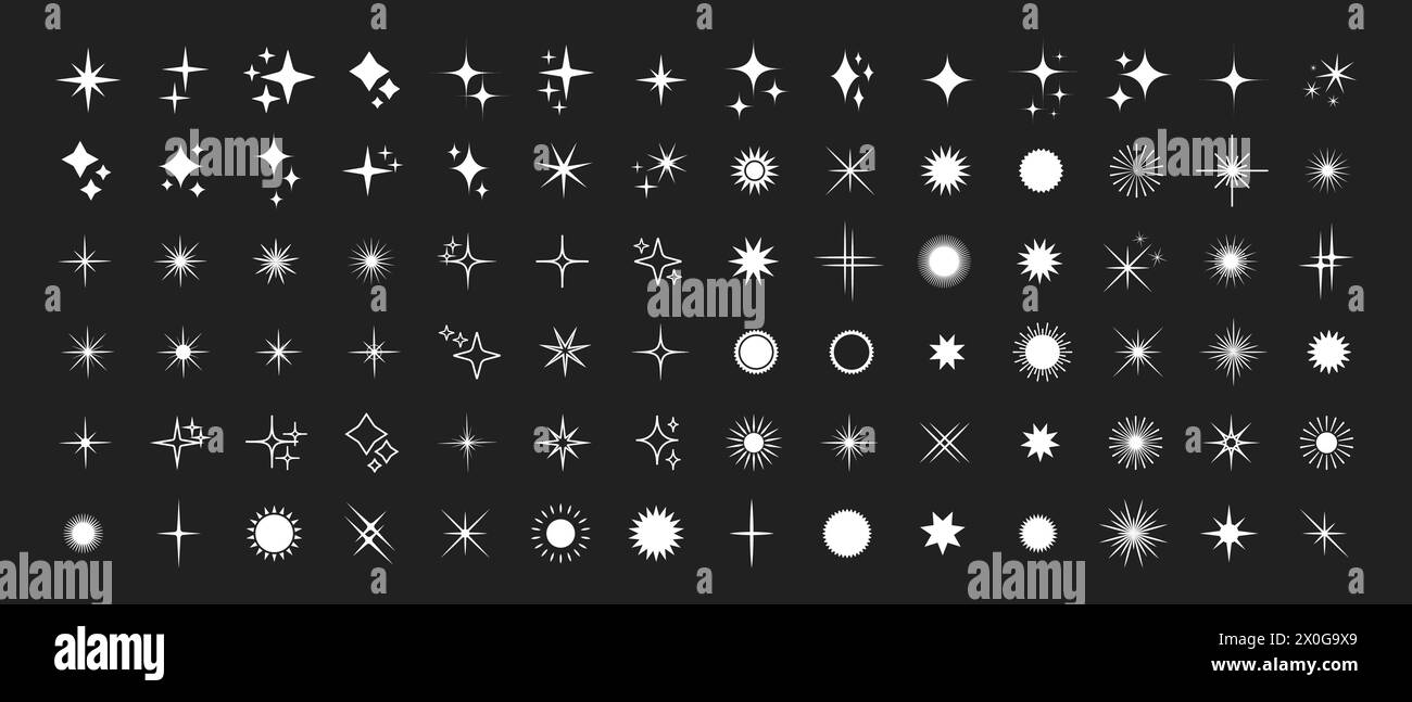 Star silhouette icon set, Shining star rays, Star cluster simple vector ...