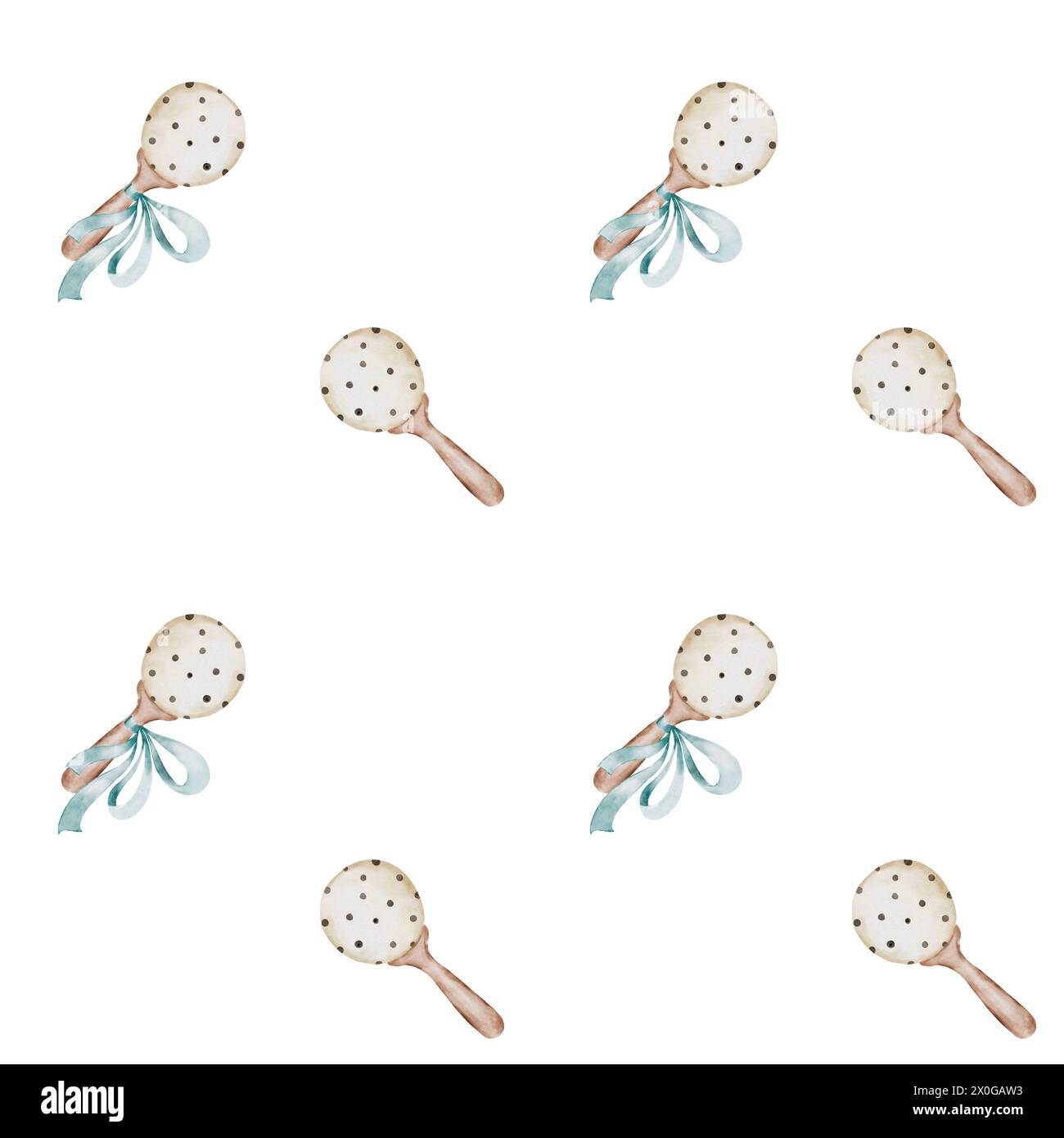 Baby rattle seamless watercolor pattern. Cute hand drawn pattern with ...