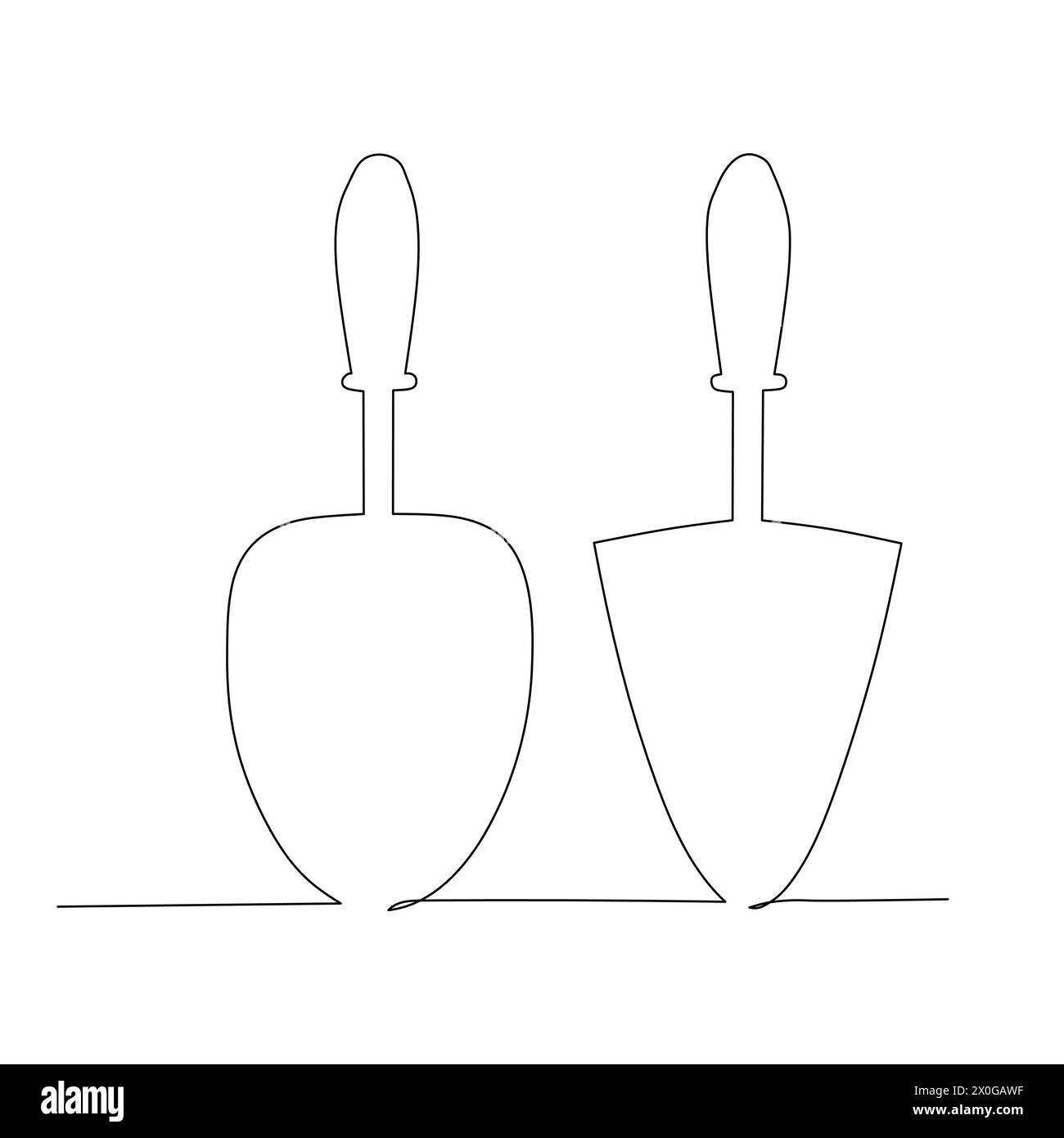 Set of trowel hand drawn style flat design illustration. Vector for industrial and engineering concept. single line continuous drawing. Stock Vector