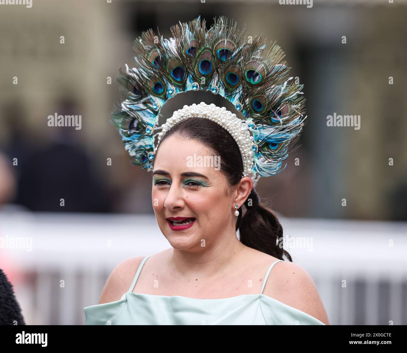 Racegoers during the The Randox Grand National 2024 Ladies Day at Aintree Racecourse, Liverpool, United Kingdom. 12th Apr, 2024. (Photo by Mark Cosgrove/News Images) in, on 4/12/2024. (Photo by Mark Cosgrove/News Images/Sipa USA) Credit: Sipa USA/Alamy Live News Stock Photo
