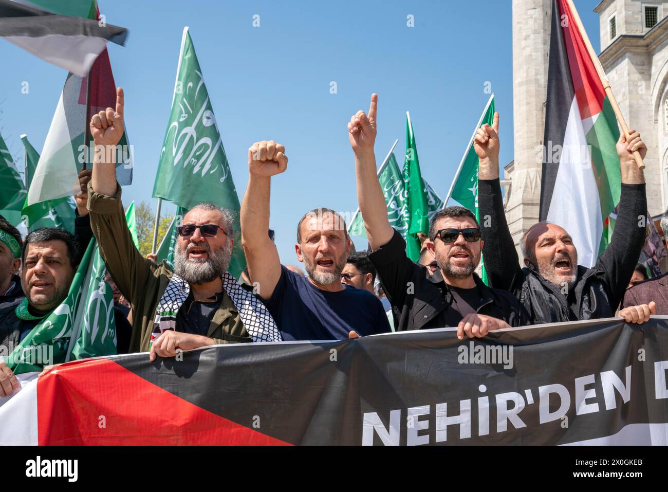 Fatih, Istanbul, Turkey. 12th Apr, 2024. Demonstrators shout slogans