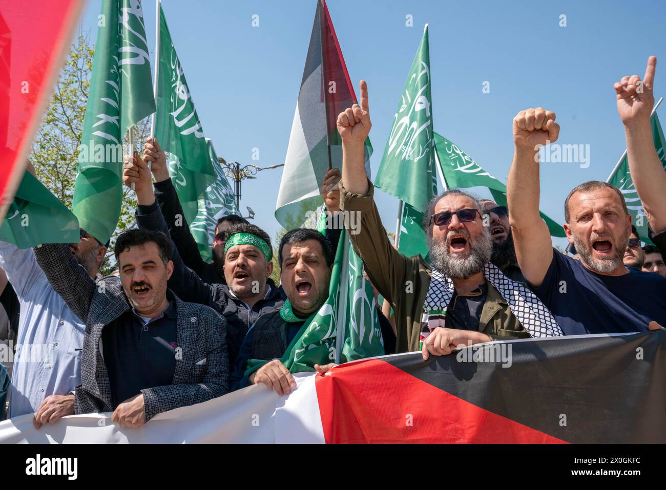 Fatih, Istanbul, Turkey. 12th Apr, 2024. Demonstrators shout slogans
