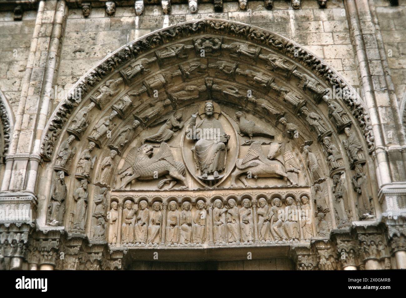 A frieze over the main portal of Chartres Cathedral. [automated translation] Stock Photo