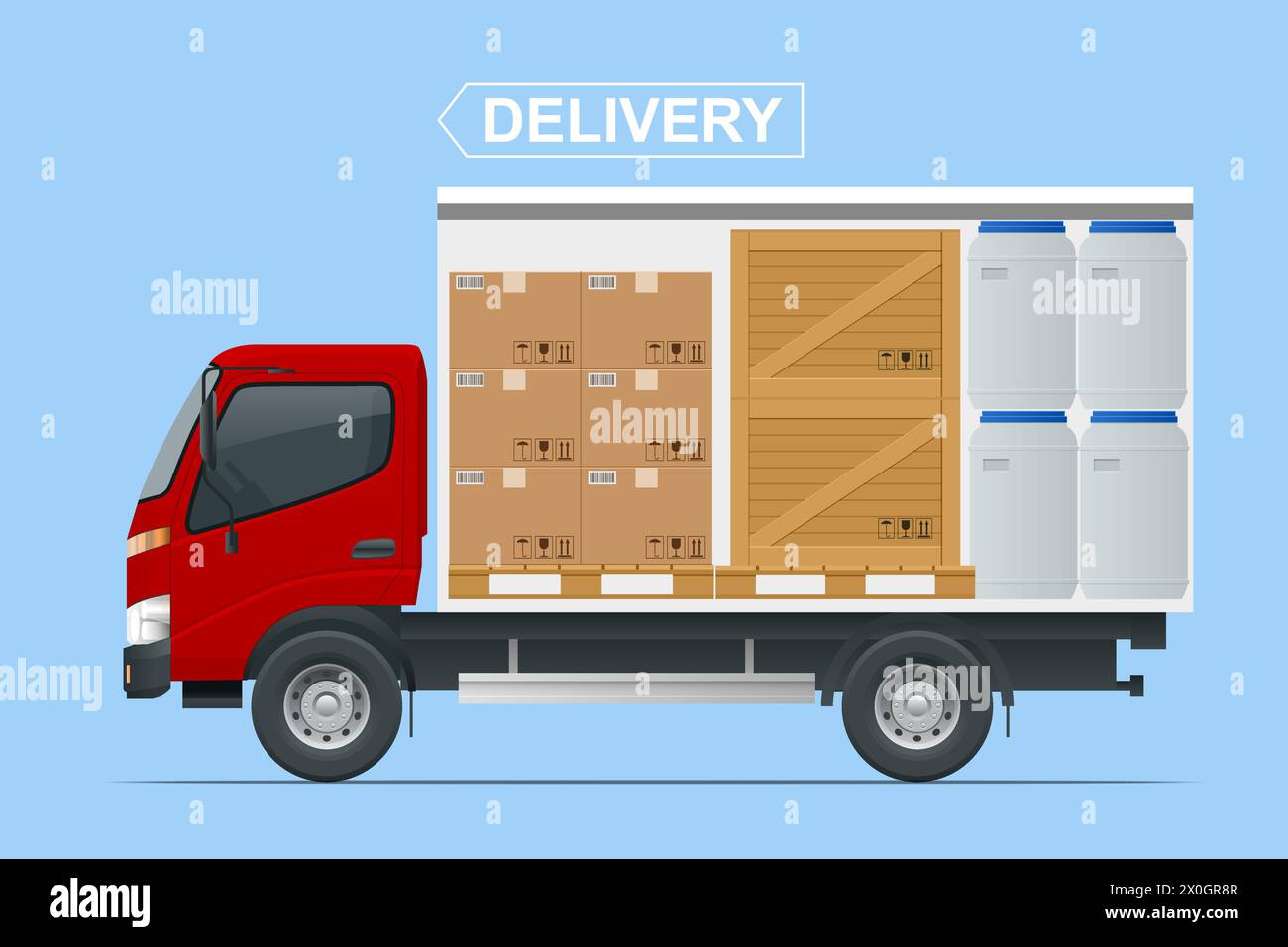 Full truckload, Shipping, Logistic Systems, Cargo Transport. Cargo Truck transportation, delivery, boxes. Delivery and shipping business cargo truck. Stock Vector