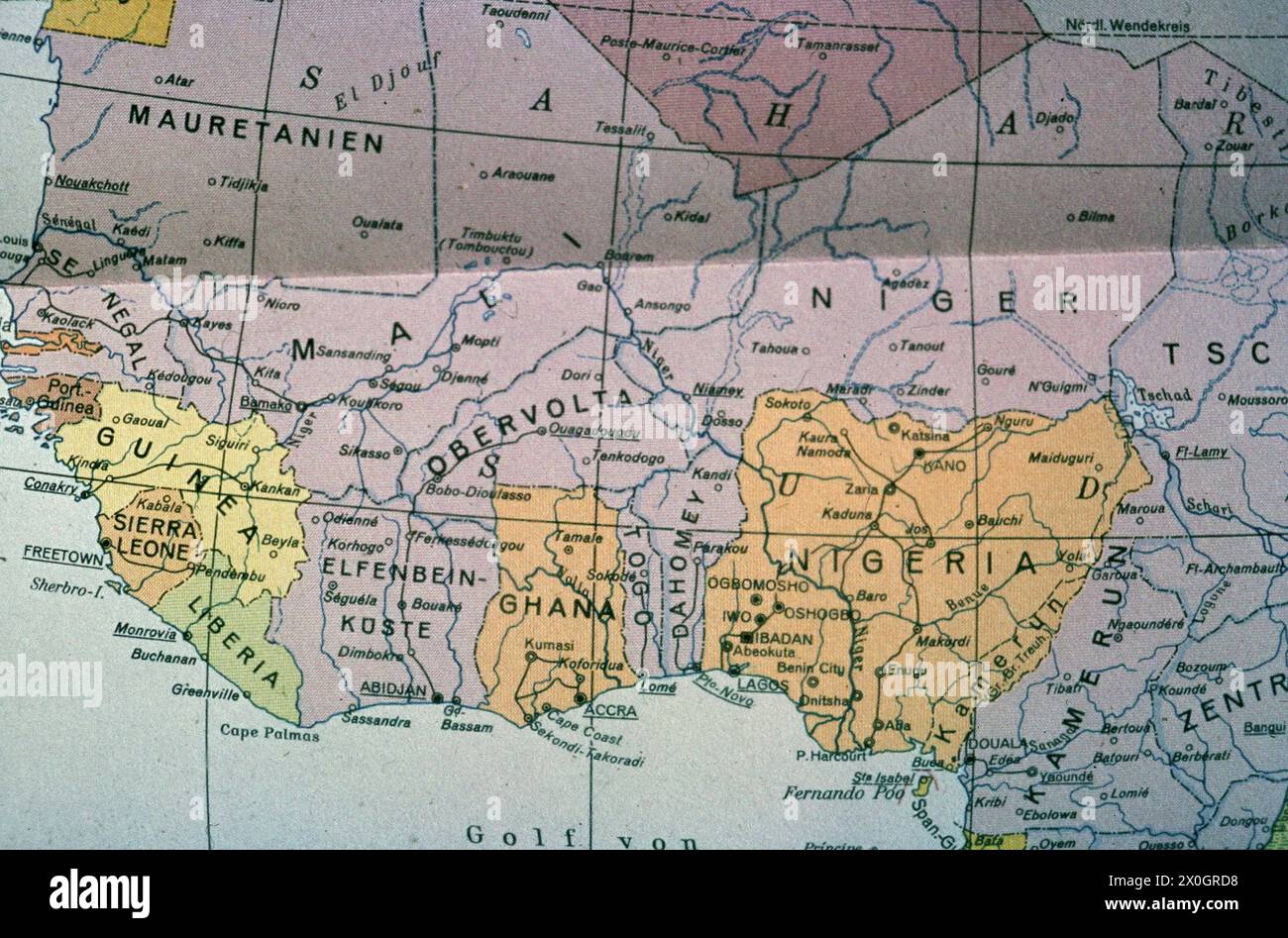 A German-language map of West Africa. [automated translation] Stock ...