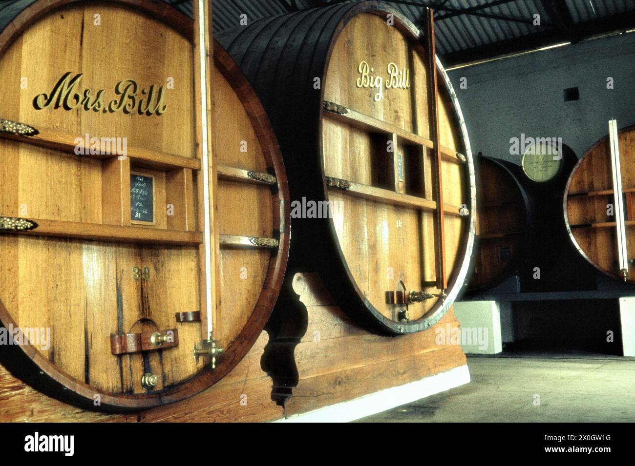 Wine barrels in a 130-year-old winery in Paarl on the Cape in South Africa. [automated translation] Stock Photo