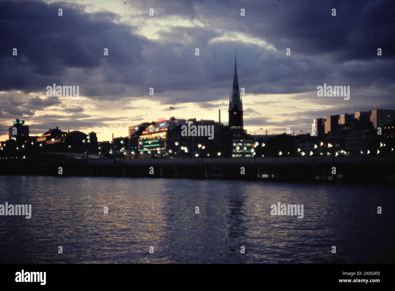 View of the tower of Klara Church in the district Norrmalm in Stockholm. [automated translation] Stock Photo