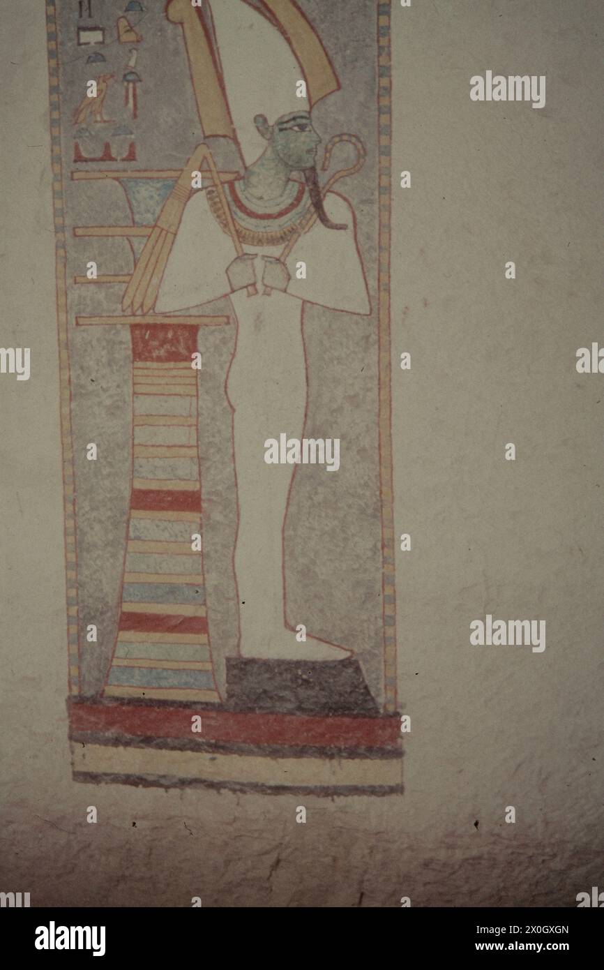 A painting in the tomb of Horemheb in Thebes shows the god Osiris. [automated translation] Stock Photo