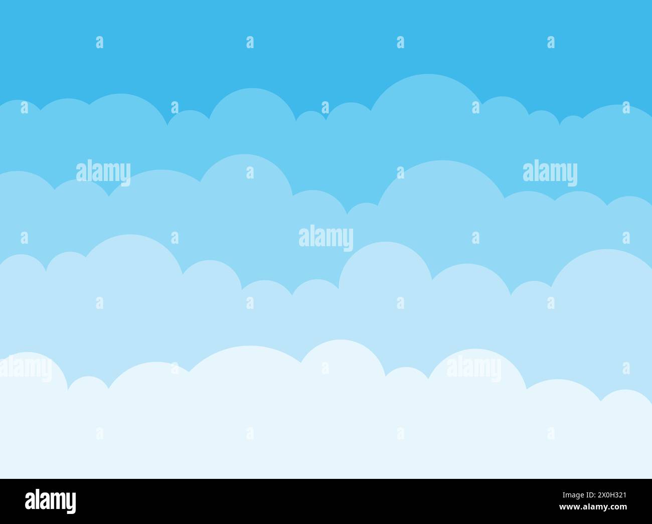Blue sky with white clouds in flat style. Airy atmosphere vector ...