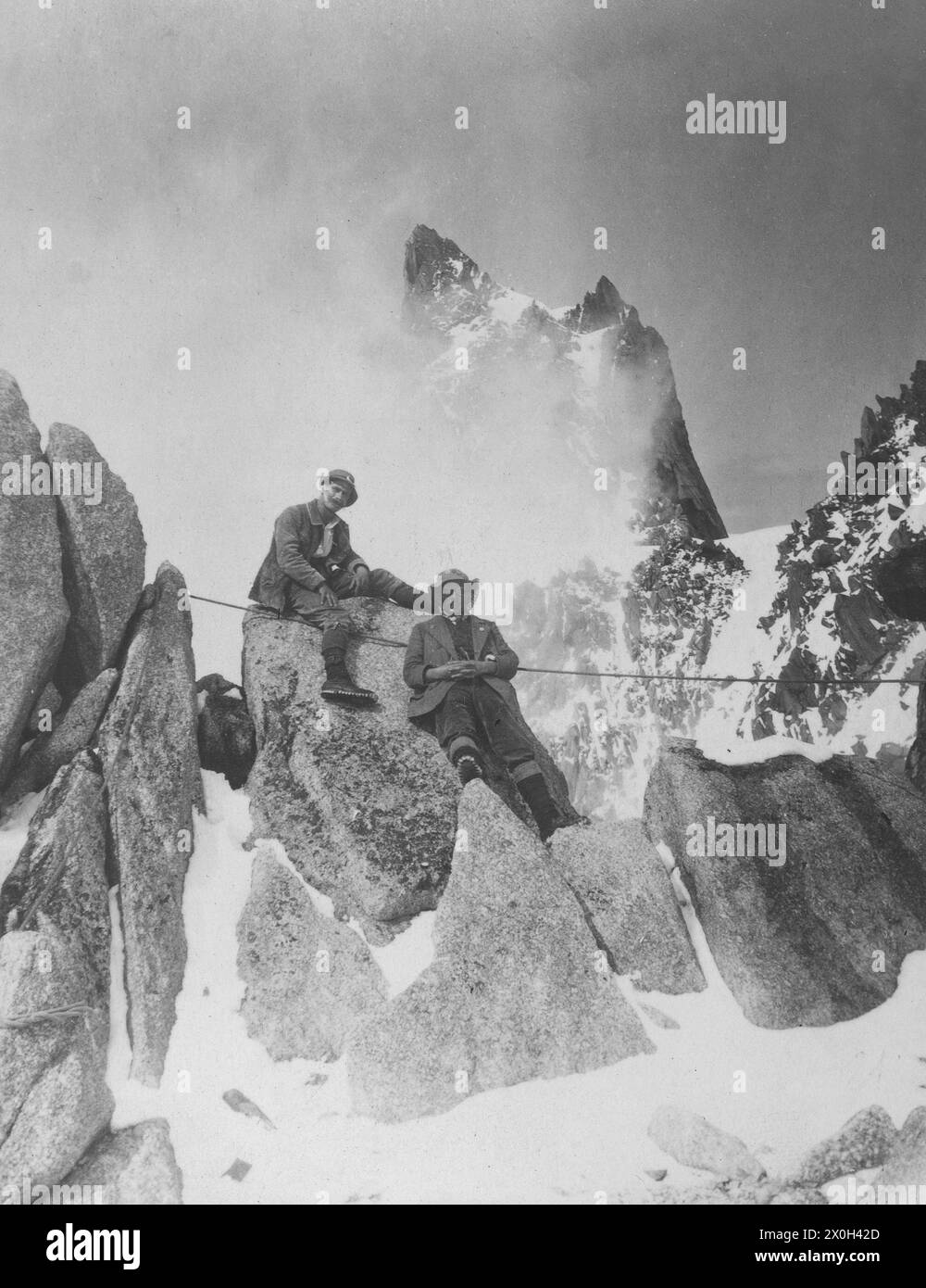 Mountaineer at the Aiguille du Midi during a hike in the Mont Blanc