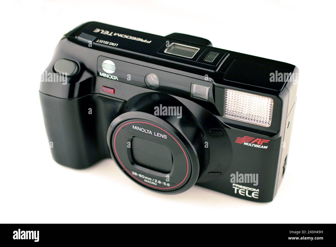 A Minolta Freedom Tele (ミノルタ マックテレ), a point-and-shoot film camera released in 1988, known as the Mac-Tele in Japan and the AF-Tele Super in Europe Stock Photo