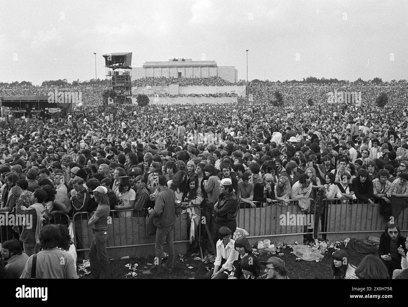 View over the audience before a performance by Bob Dylan on the Zeppelin Field in Nuremberg. [automated translation] Stock Photo
