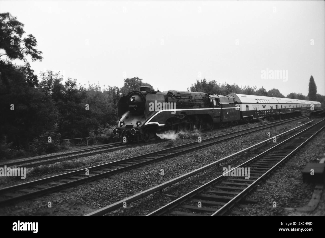 The locomotive ran under several designations. In the picture as 02-0201-0. It is also known under the number 18-201 and is the fastest still licensed steam locomotive in the world. Here on a special trip in West Berlin [automated translation] Stock Photo