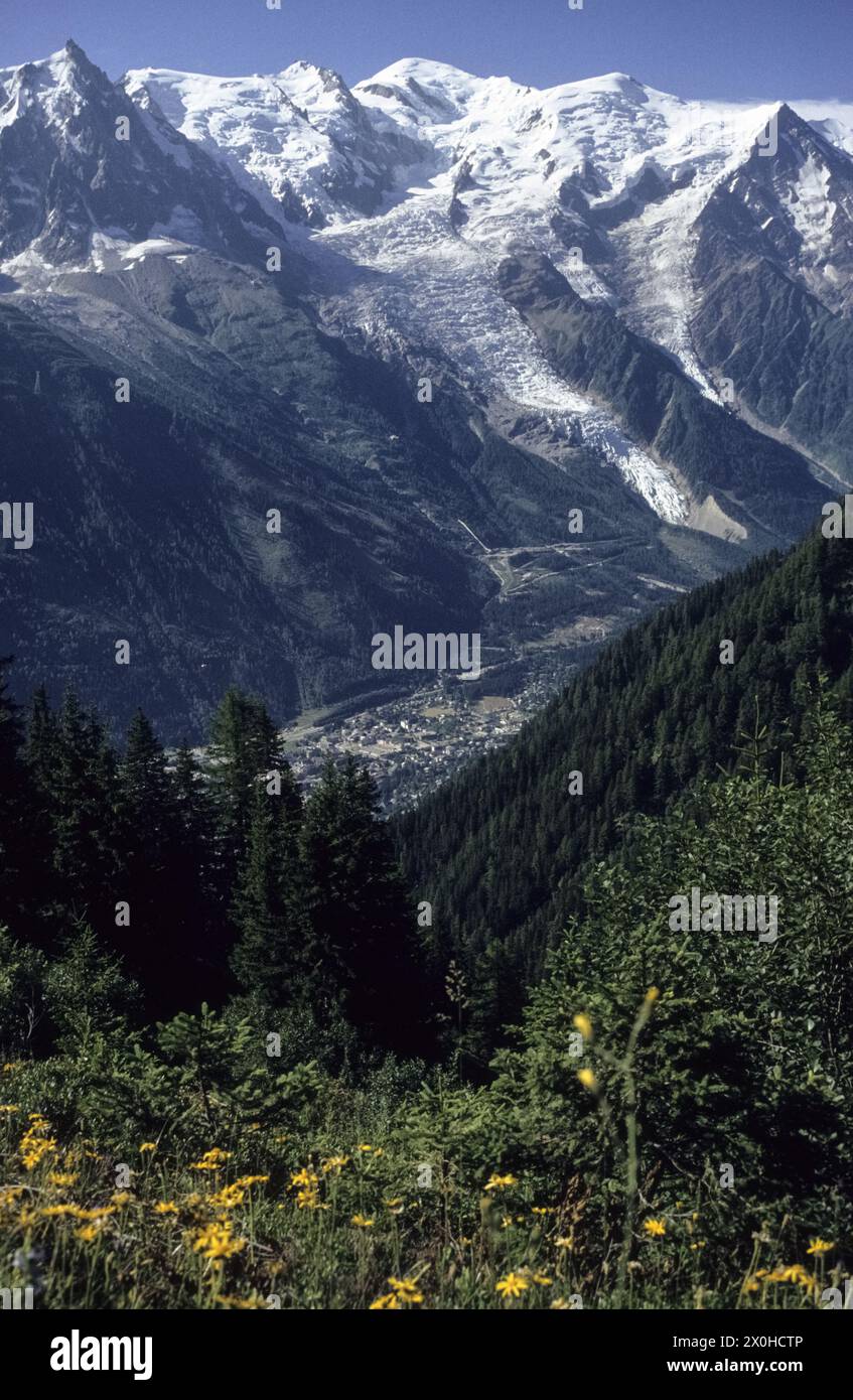 The Mont Blanc massif with the Glacier des Bossons from the hiking ...