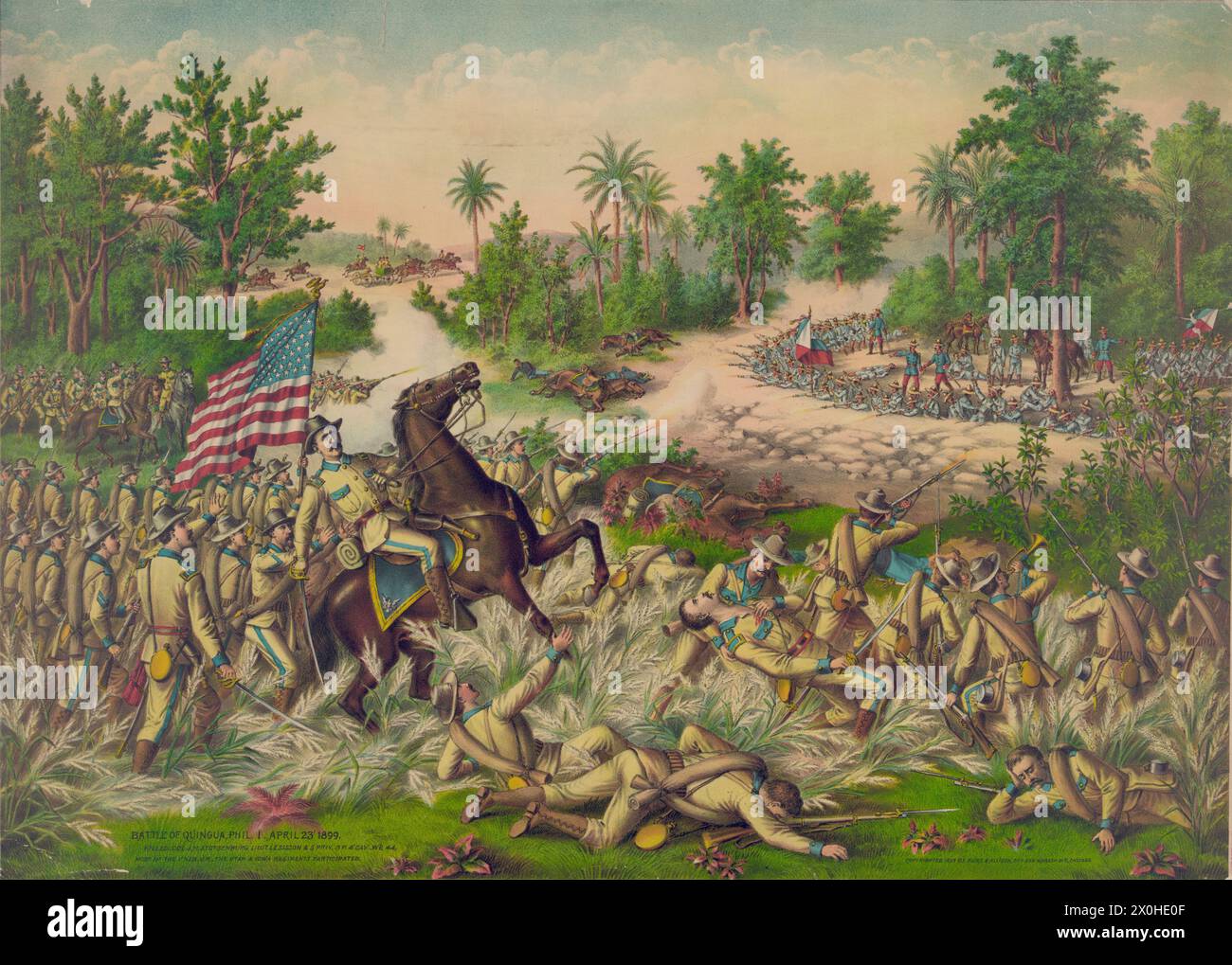Philippine American War, Archive Lithograph, 1899-1902:  the Battle of Quingua, April 23, 1899.  by Kurz & Allison Stock Photo