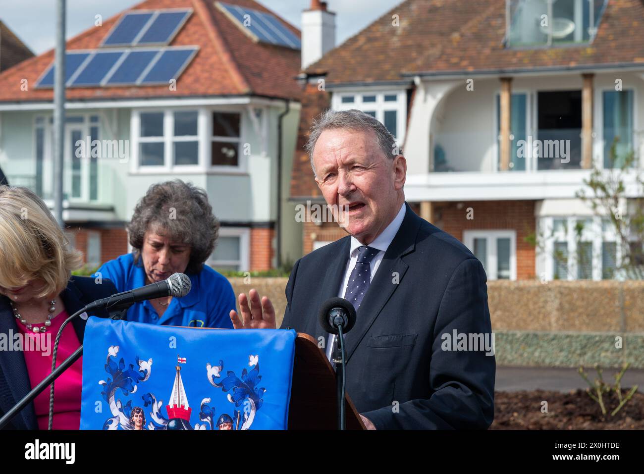 David Alton, Lord Alton, speaking at an event to unveil a statue honouring murdered MP Sir David Amess in Southend on Sea, Essex, UK Stock Photo