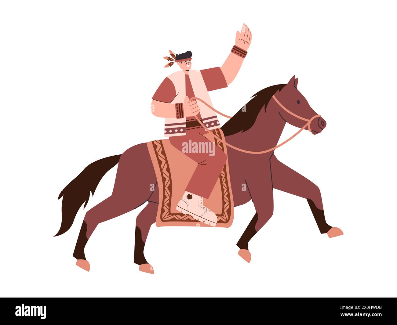 Native American tribe man riding brown color horse animal sport ...