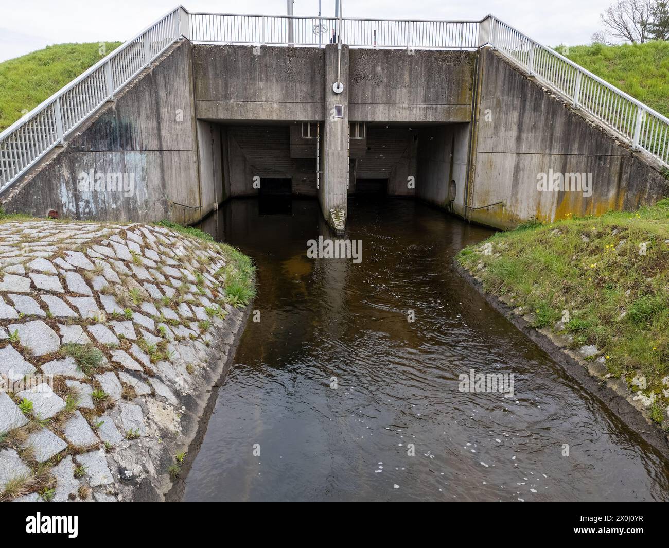 Backwater basin with river and drainage system Stock Photo