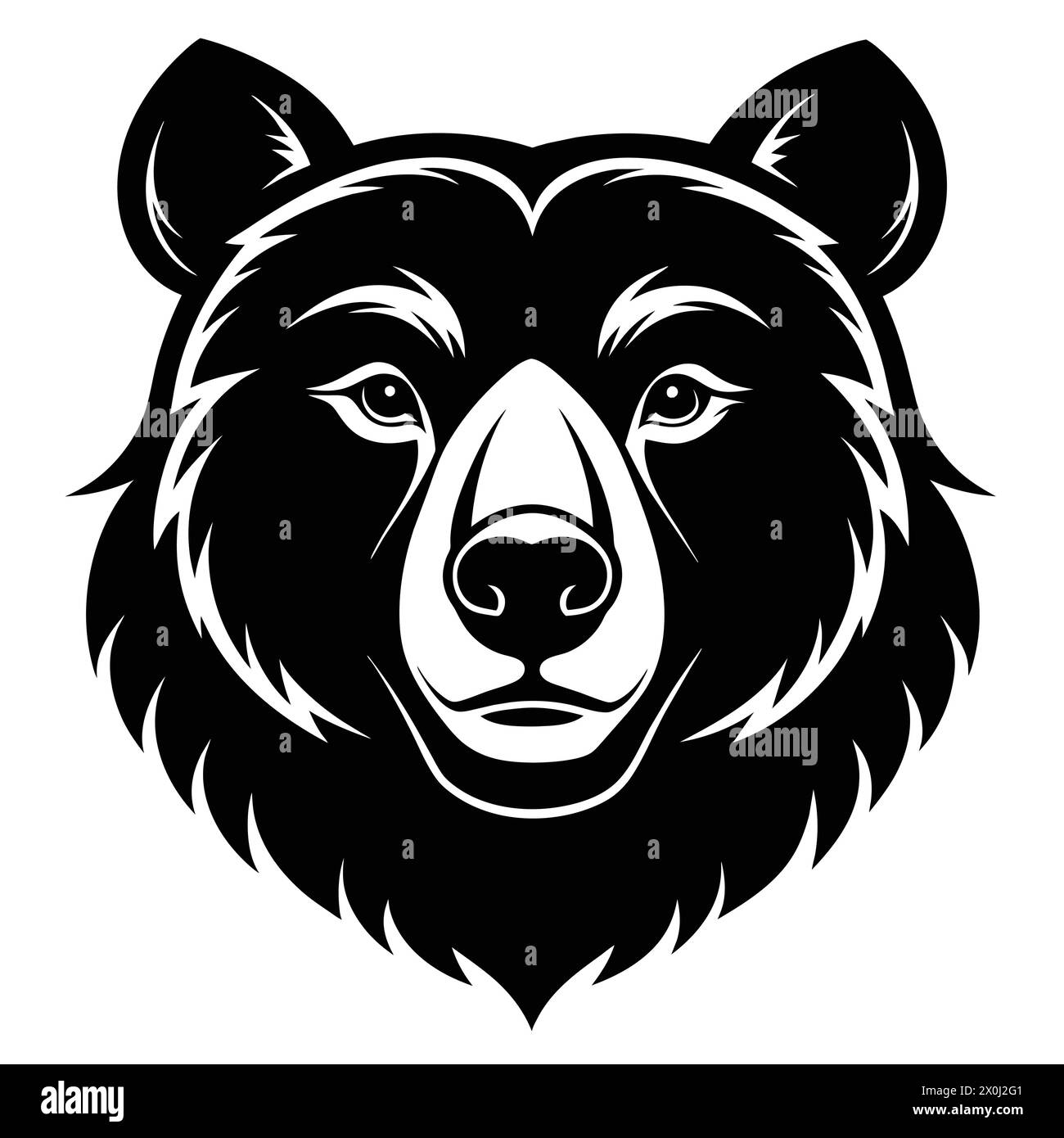 Bear Head Silhouette Illustrations - Ideal for Outdoor Branding, Wildlife Art Prints, and Camping-Themed Decor Stock Vector