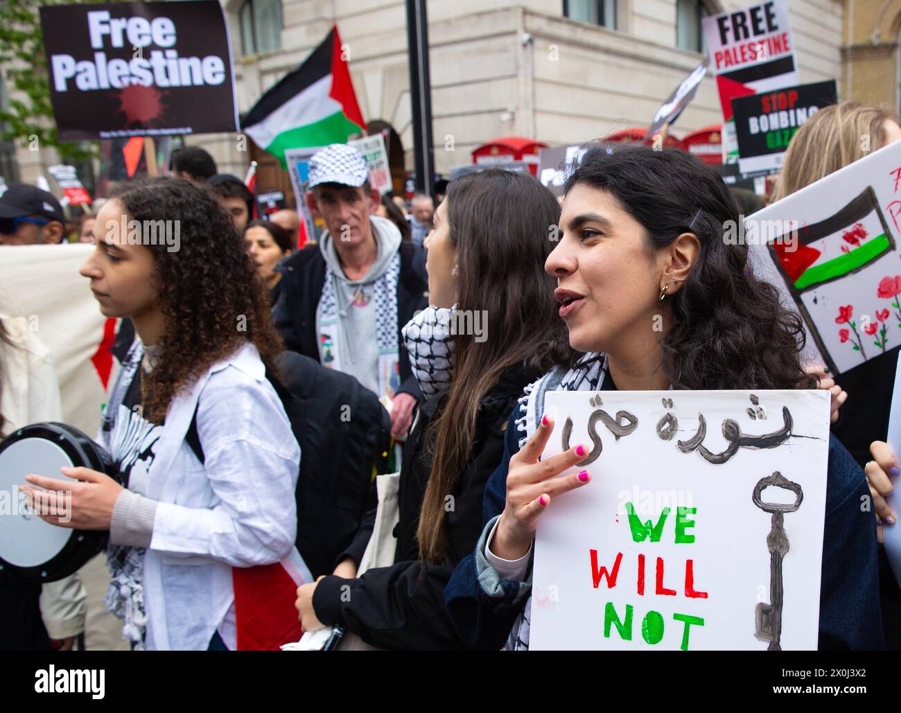 Pro-Palestinian protesters gather for their NAKBA 75 – National Protest near the BBC in London. Stock Photo