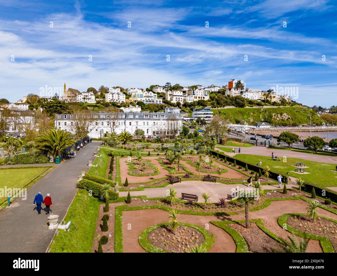 Torquay, UK. 12th Apr, 2024. The replanted Italian Gardens in Torquay with new palms after the council previously felled all the existing palm trees. Credit: Thomas Faull/Alamy Live News Stock Photo