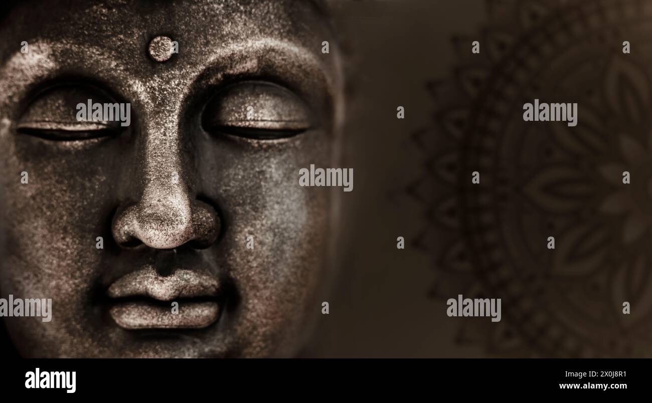 Zen poster with Buddha face and typography Stock Photo
