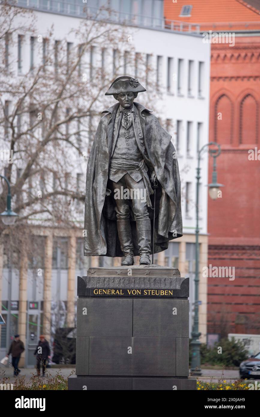 Monument to General Friedrich Wilhelm von Steuben (1730-1794), fought in the American War of Independence, born in Magdeburg, Saxony-Anhalt, Germany Stock Photo
