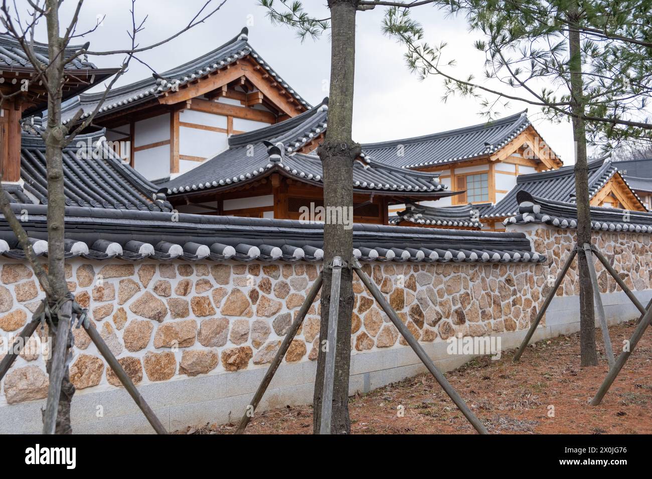 Eunpyeong Hanok Village, the largest neo-hanok residential complex in the capital area which surrounded by hills and mountains in Seoul, South Korea Stock Photo