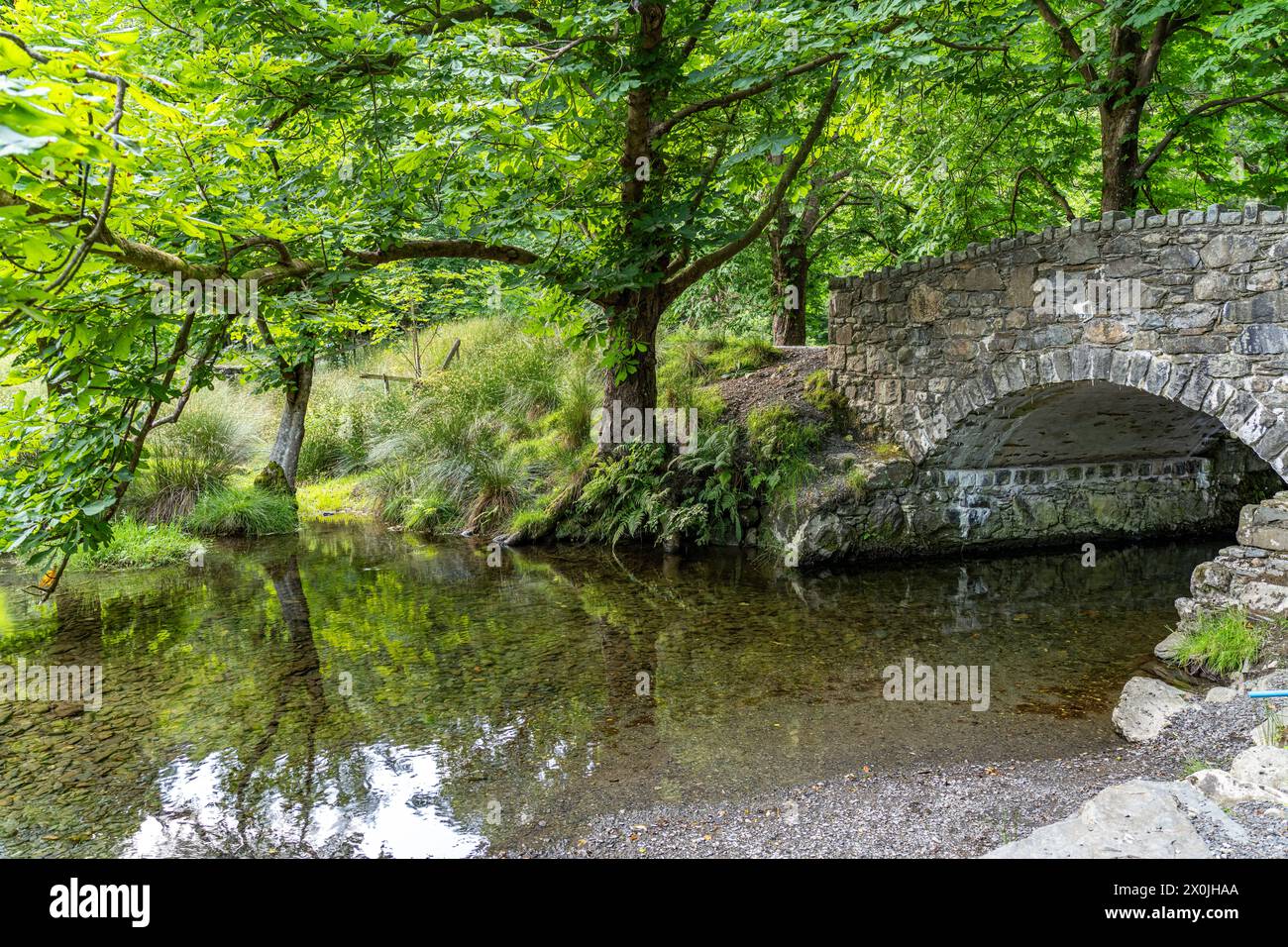 Stone bridge in Snowdonia National Park, Wales, Great Britain, Europe Stock Photo
