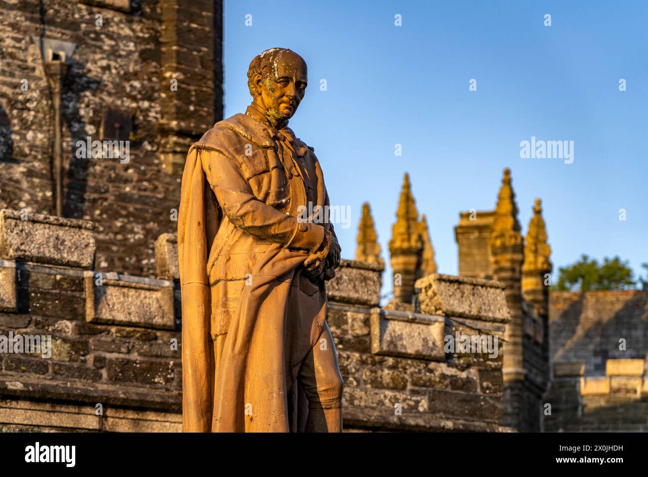 Statue of Francis, Duke of Bedford in front of the Town Hall - Town Hall in Tavistock, Devon, England, Great Britain, Europe Stock Photo