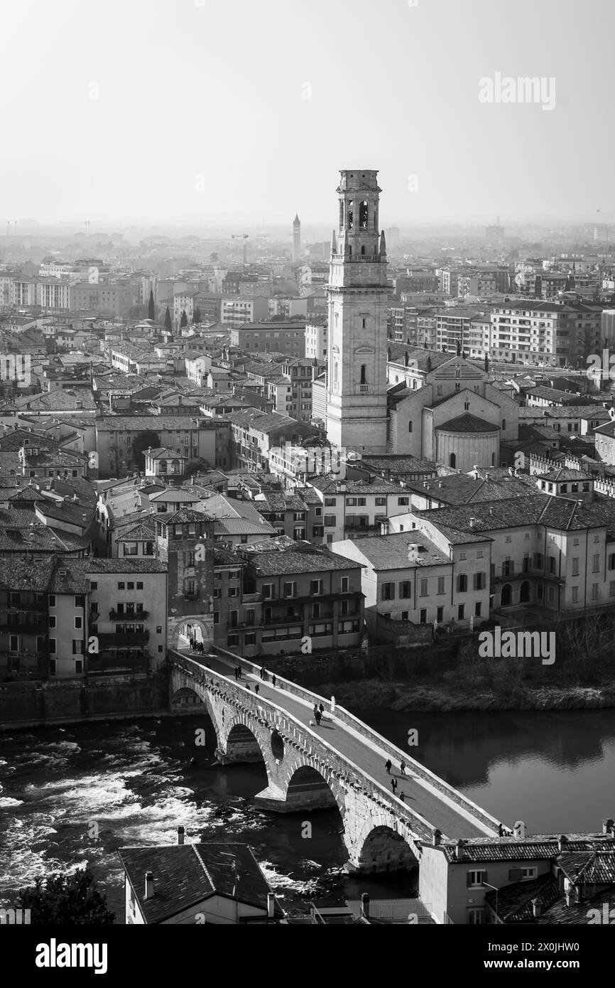 panoramic view of the ancient city of verona with the adige river dividing the old city from the new Stock Photo