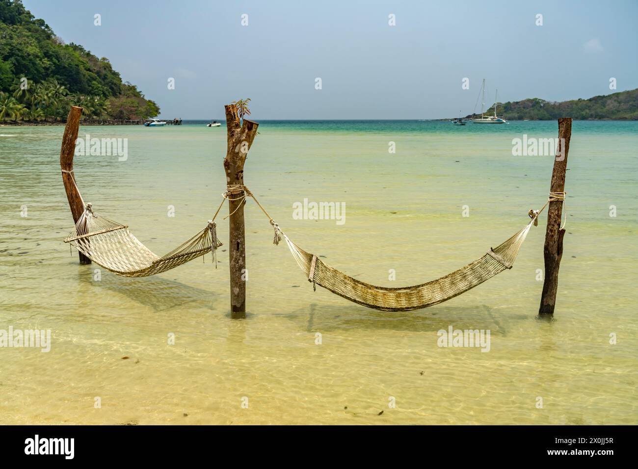 Hammocks in Bang Bao Bay, Ko Kut Island or Koh Kood in the Gulf of Thailand, Asia Stock Photo